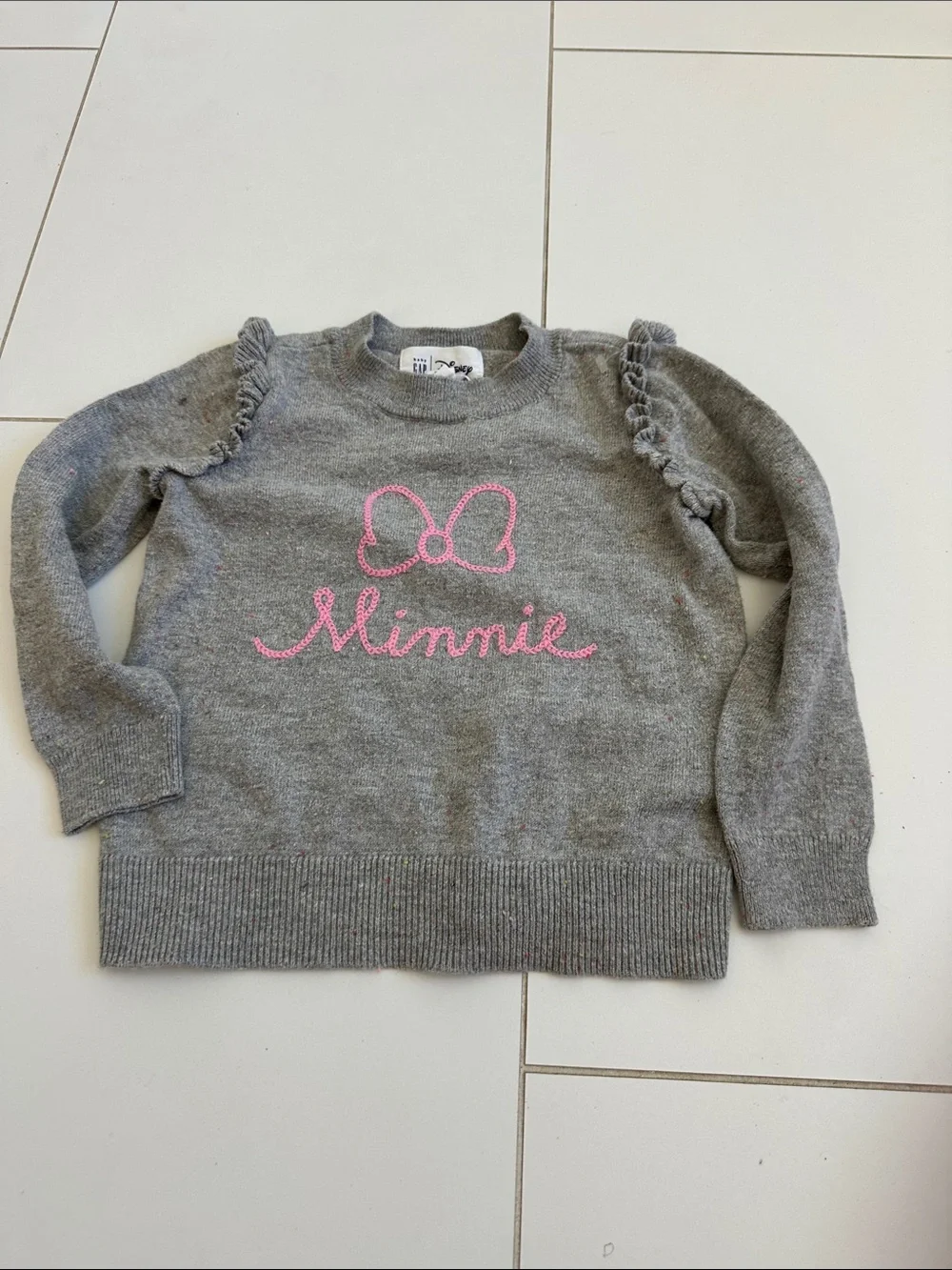 Gap Disney Minnie Embroidered Ruffle Sweater - Gray 3T